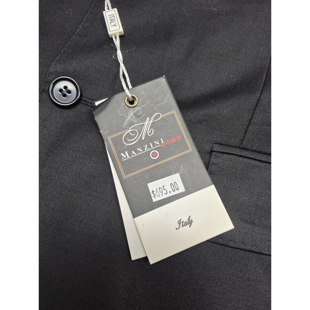 Manzini Suit Jacket Mens 40R Black Super 150s Wool Italy NWT Notch Lapel - Picture 2 of 16